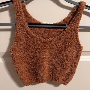 Cozy Brown Fuzzy Crop Top